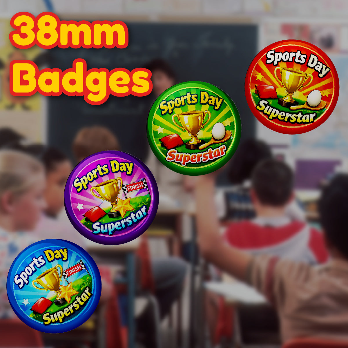 20 x Sports Day Superstar Button Badges (Pack of 20 Pin Badges - 38mm)