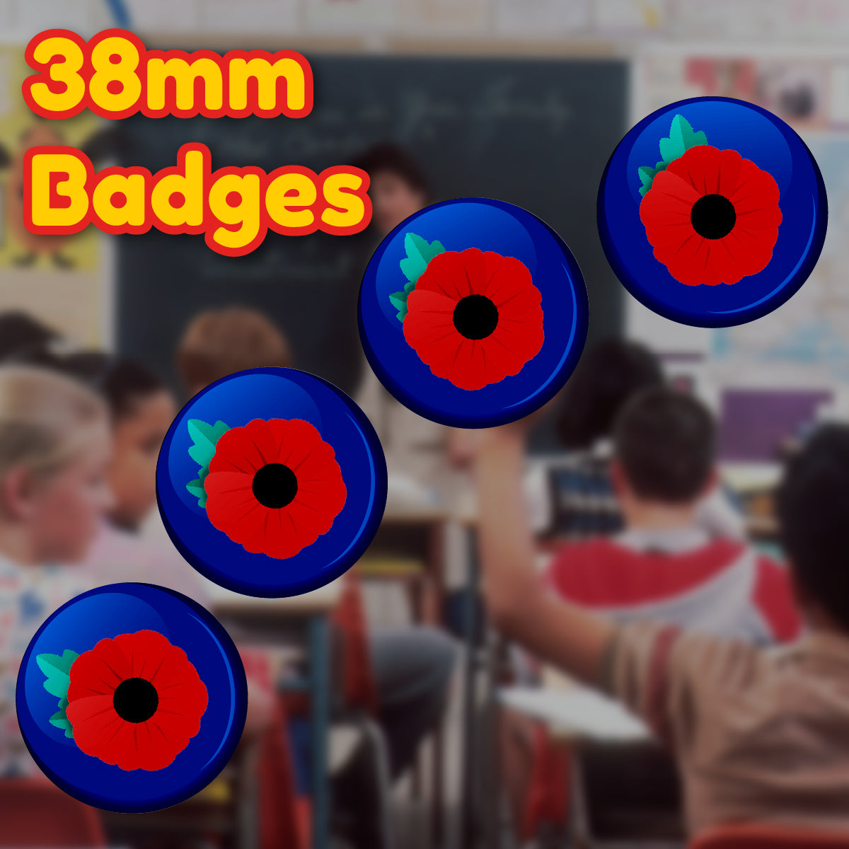 Red Poppy Lest We Forget Remembrance Badge 38mm (Pack of 20 Pin Badges - 38mm)