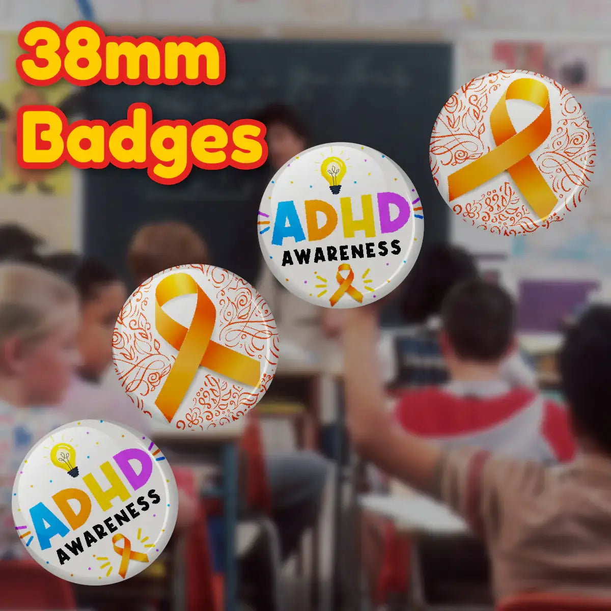20 x ADHD Awareness Button Badges (Pack of 20 Pin Badges - 38mm)