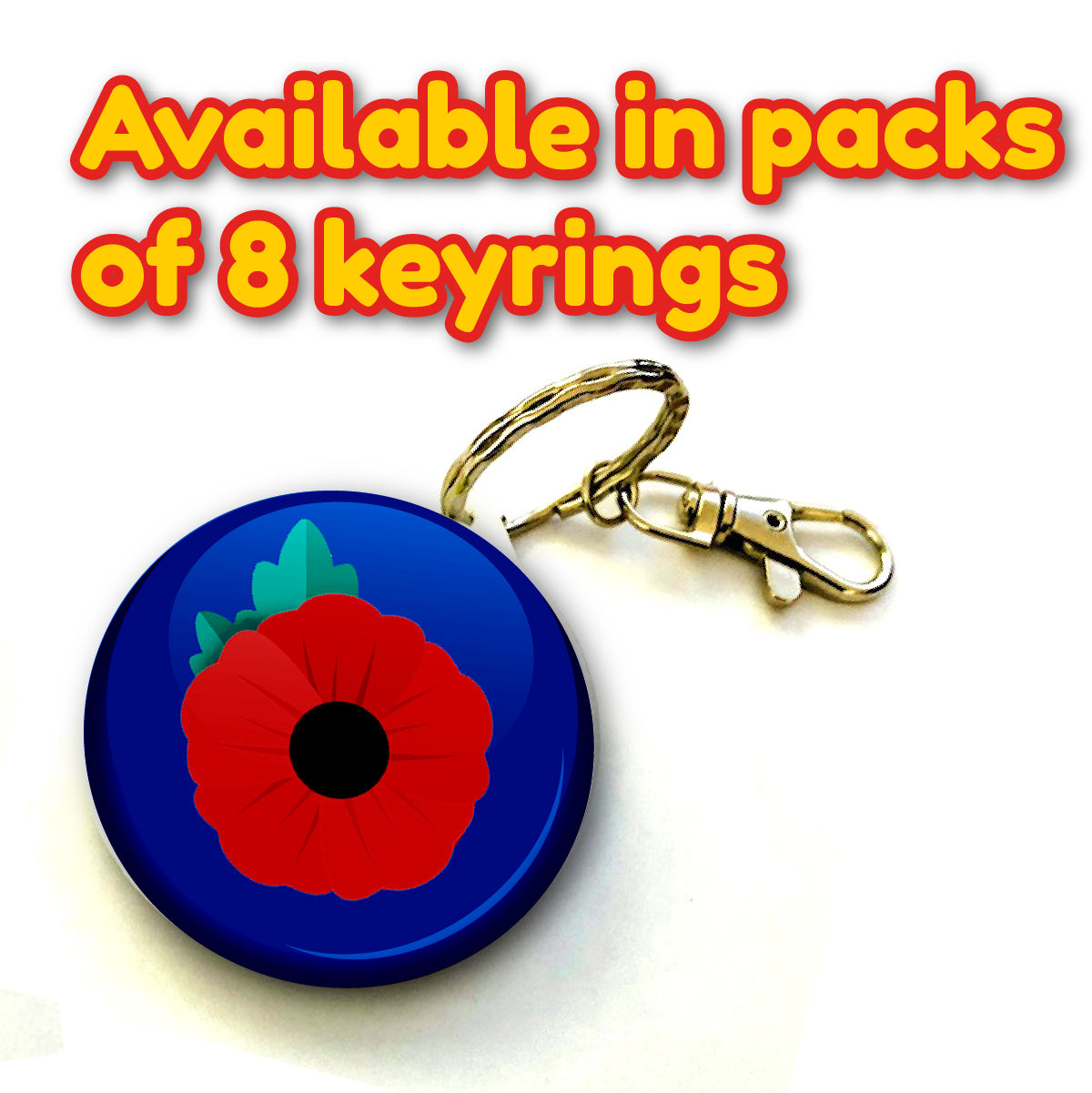 Poppy Flower Keyring 38mm  (Pack of 8 Key Rings - 38mm)