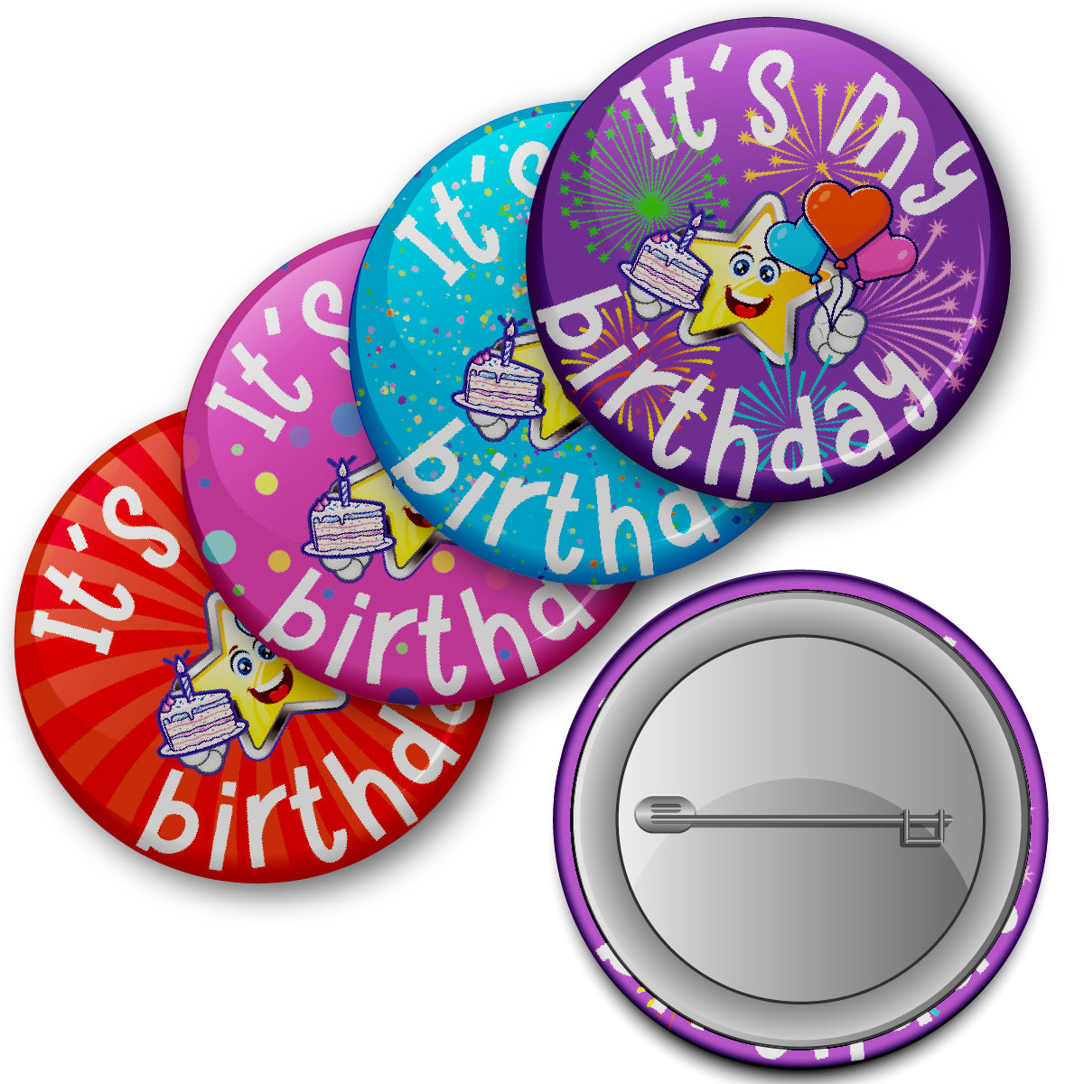 20 x It's My Birthday Button Badges (Pack of 20 Pin Badges - 38mm)