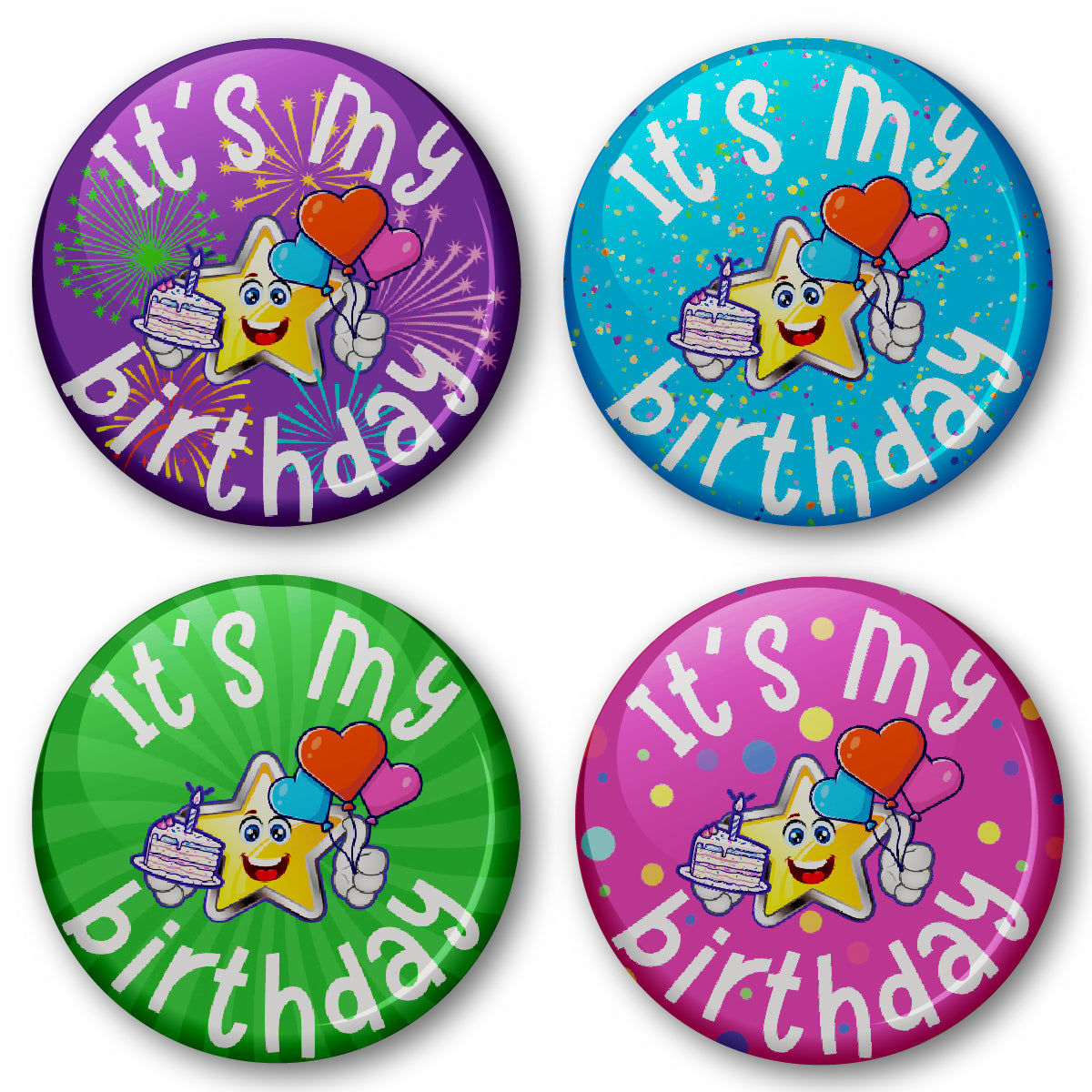 20 x It's My Birthday Button Badges (Pack of 20 Pin Badges - 38mm)