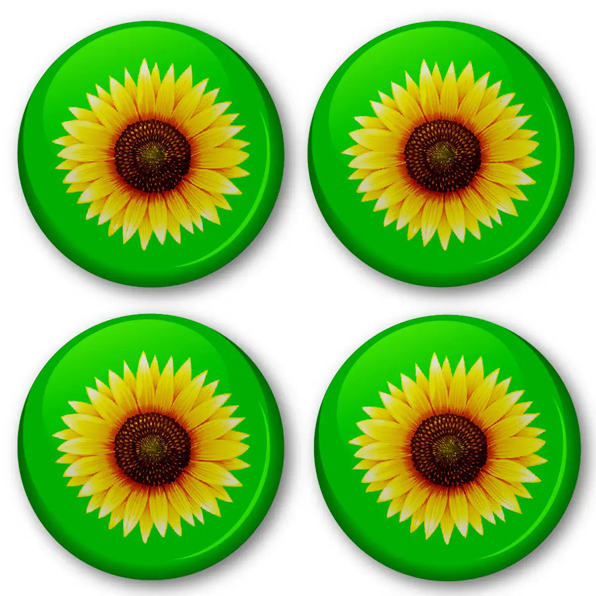 20 x Sunflower on Green Button Badges (Pack of 20 Pin Badges - 38mm)