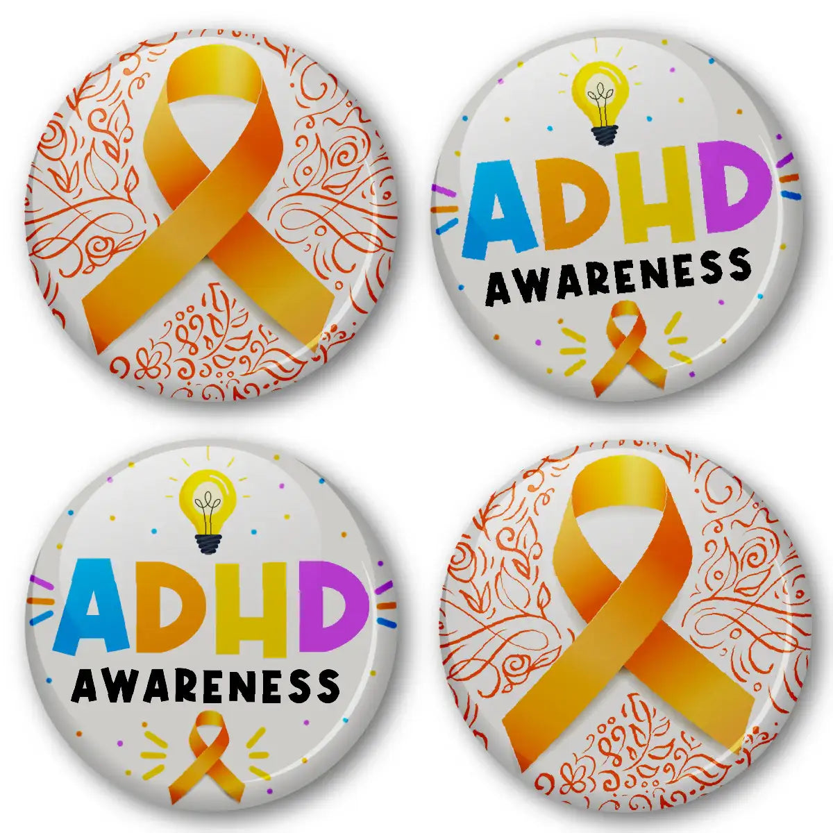 20 x ADHD Awareness Button Badges (Pack of 20 Pin Badges - 38mm)
