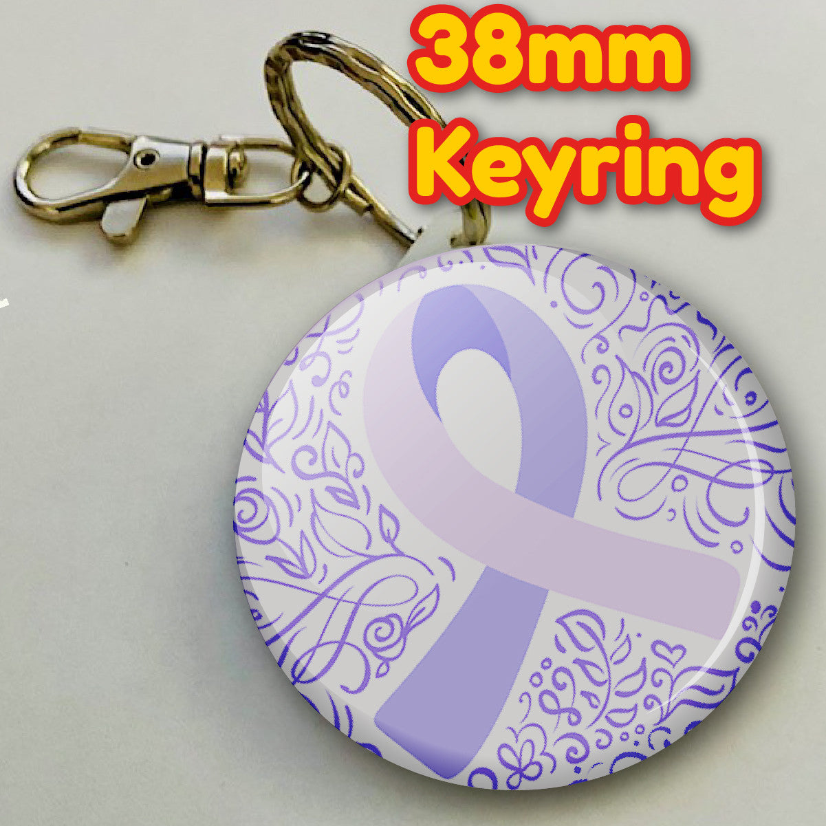 Purple Ribbon Cancer Awareness Keyring 38mm (Pack of 8 Key Rings - 38mm)