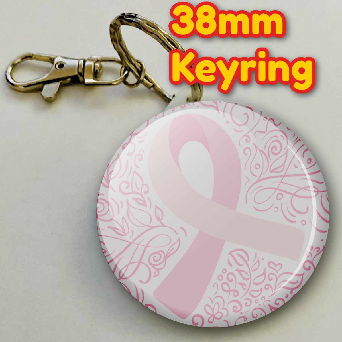 Breast Cancer Awareness Keyring 38mm (Pack of 8 Key Rings - 38mm)