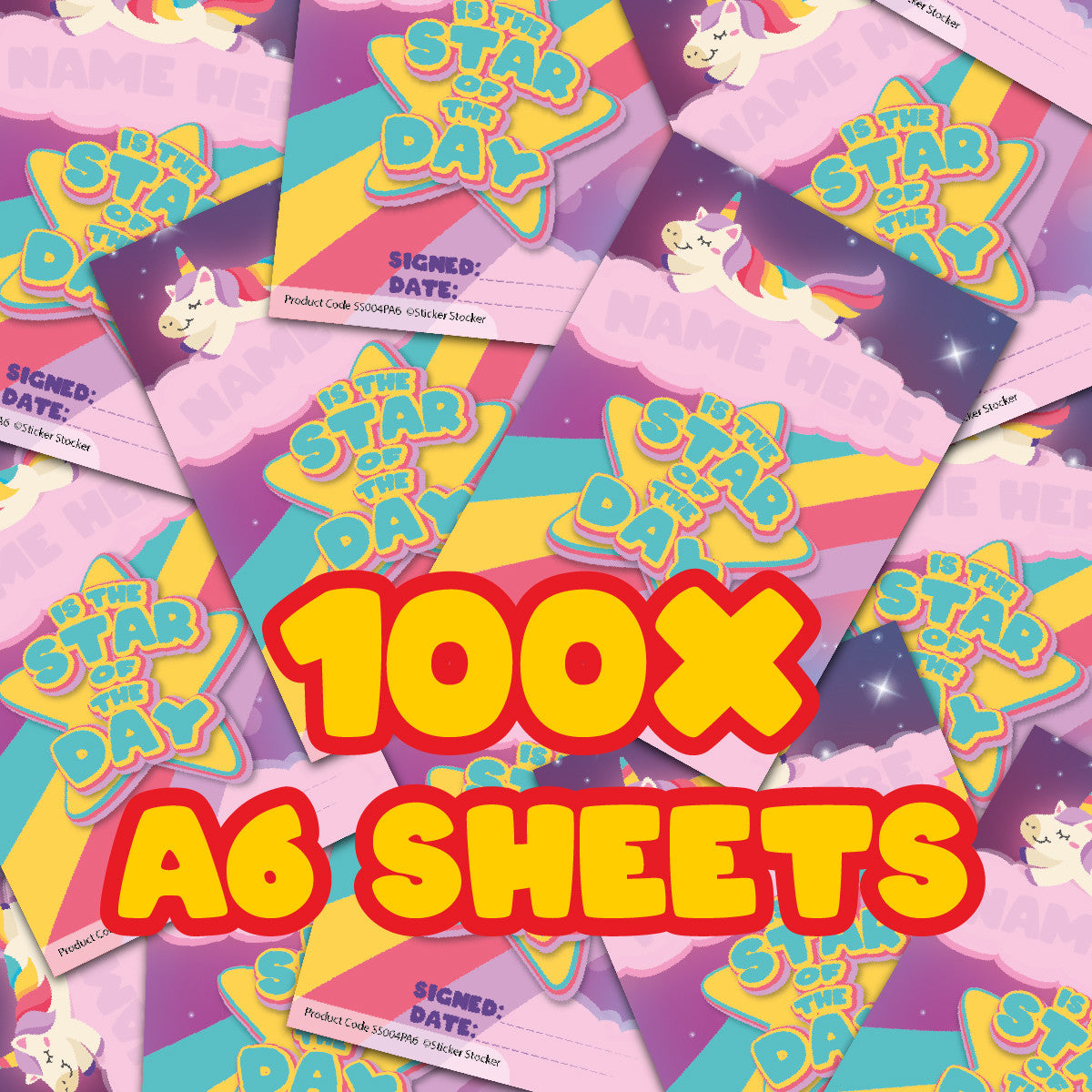 Sticker Stocker - A6 Praise Note Pad 100 Sheet Incentive Chart Rewards - Star of the Day Rainbow Unicorn