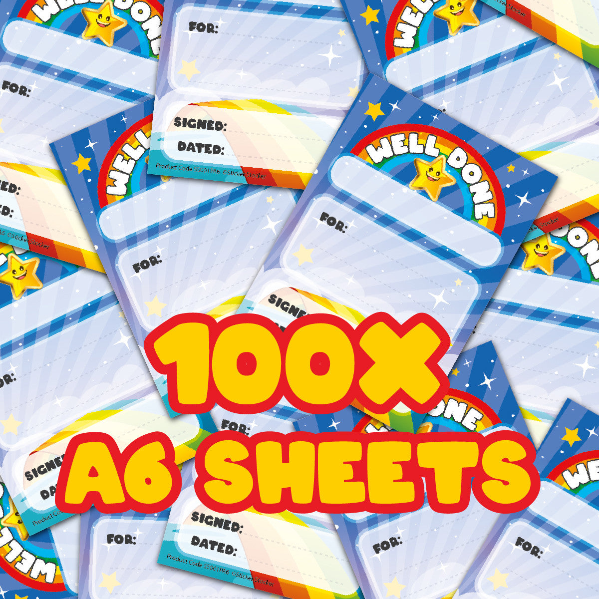 Sticker Stocker -A6 Praise Pad 100 Note Incentive Chart Rewards - Well Done Rainbow Star