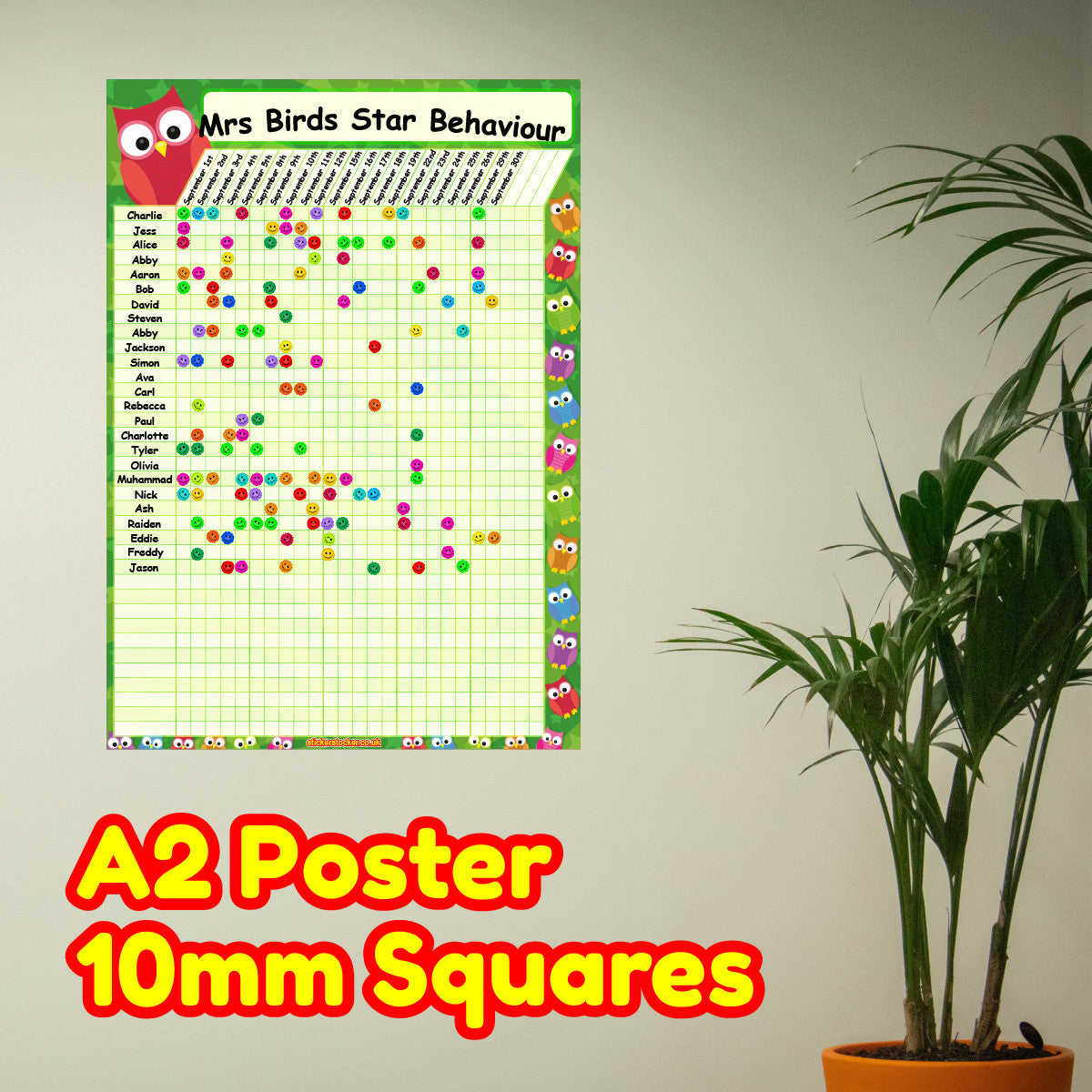Sticker Stocker - A2 Owl star Durable Incentive Star Reward Classroom Wall Chart