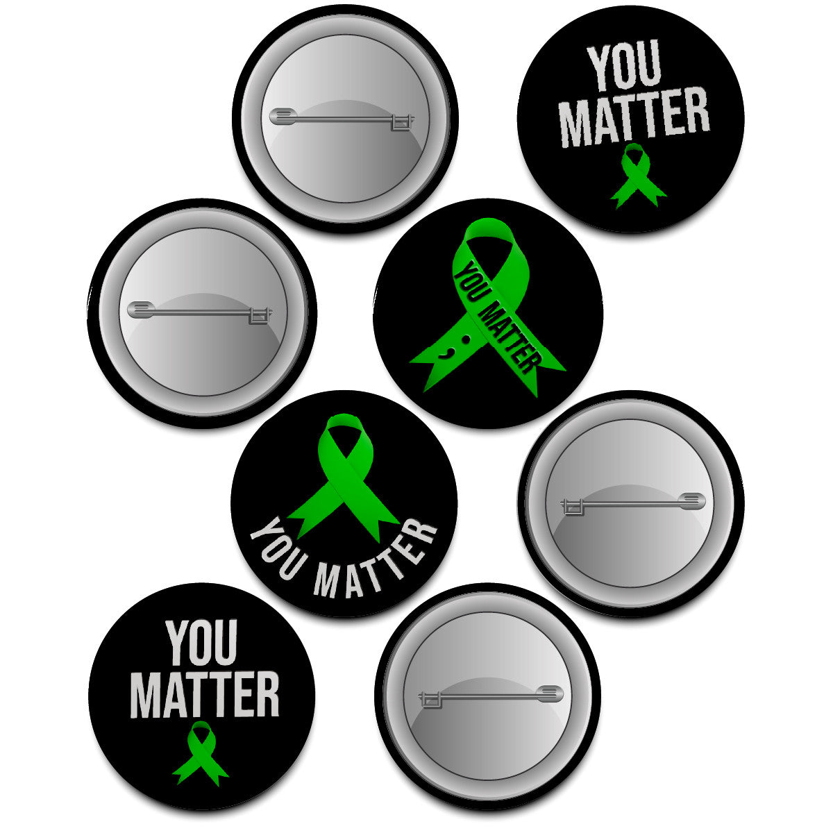Mental Health You Matter Green Ribbon Suicide Awareness Button Badges (Pack of 20 Pin Badges - 38mm)
