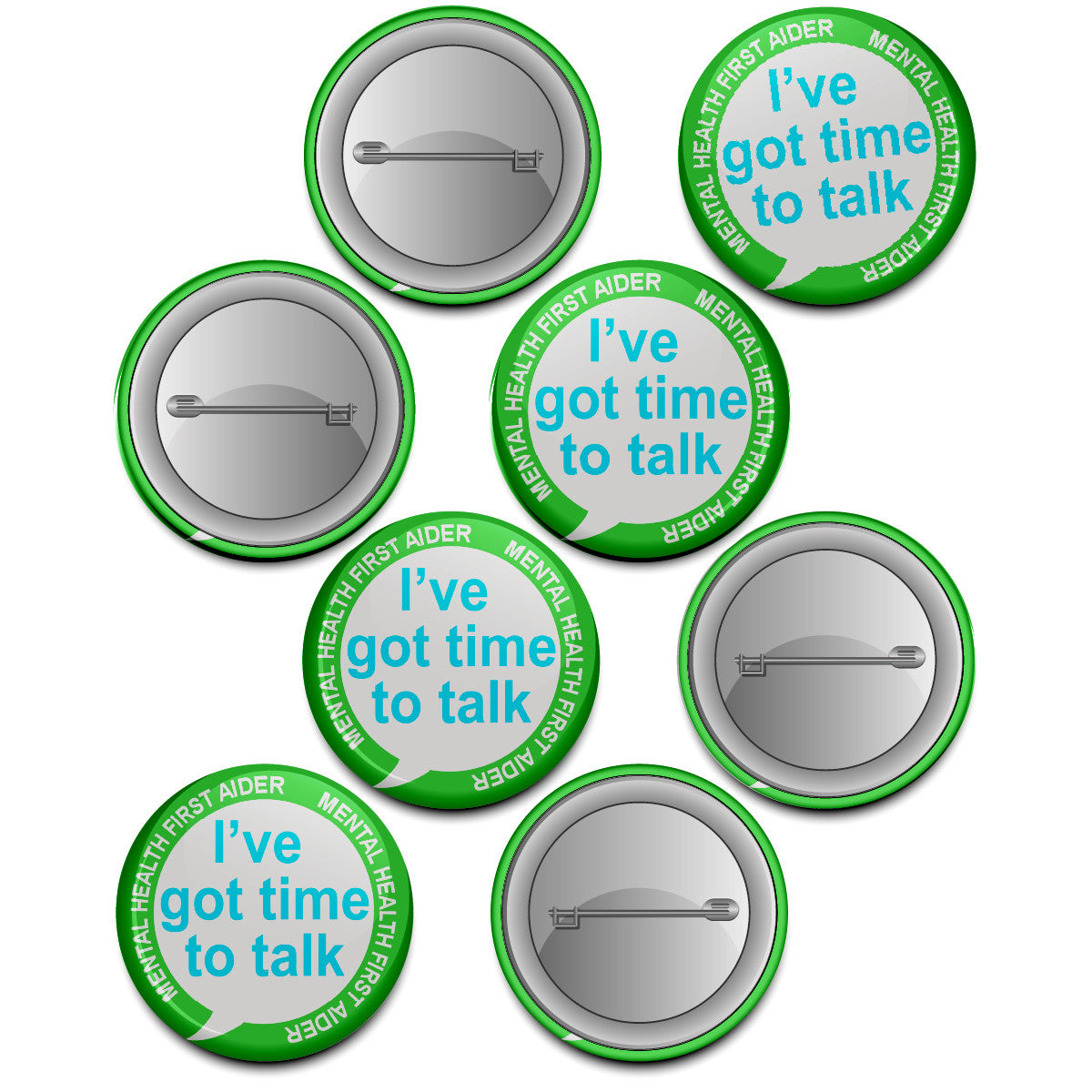 Sticker Stocker - Mental Health First Aider Got time to Talk Badge 38mm (Pack of 20 Pin Badges - 38mm)