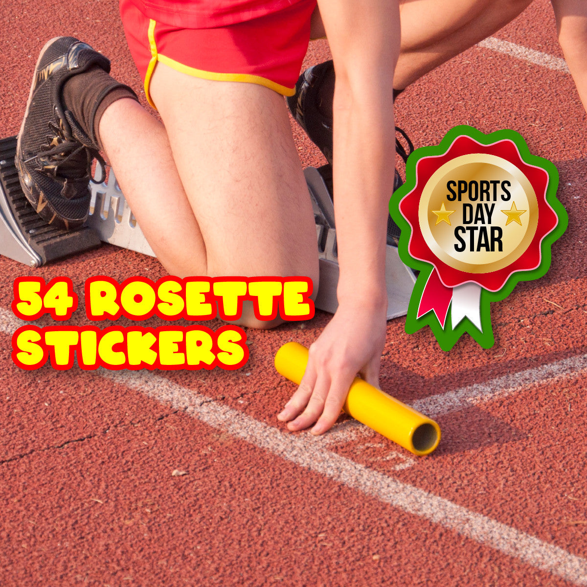 Sticker Stocker - 54 Sports Day Rosette Reward Stickers for Teachers, Parents and Schools