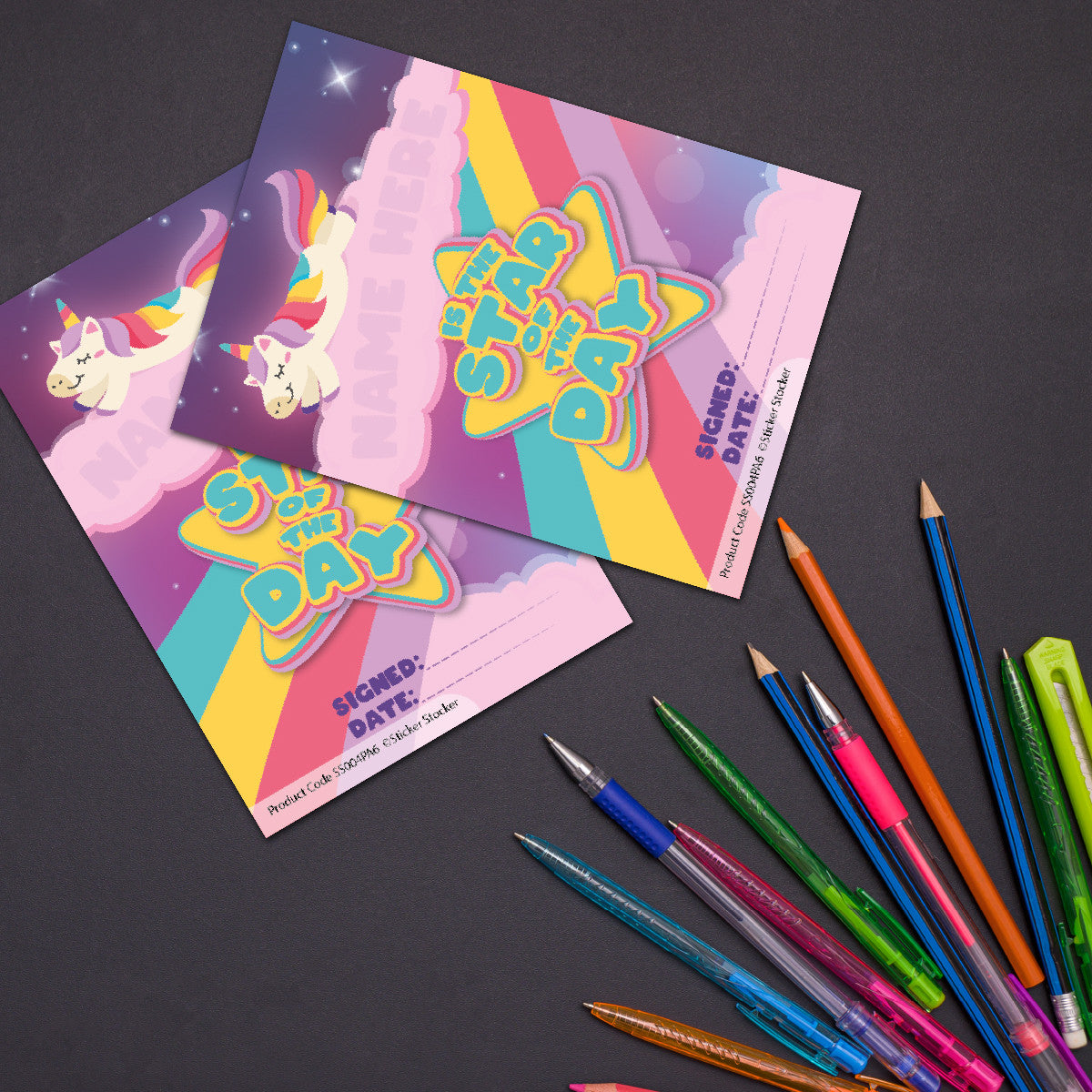 Sticker Stocker - A6 Praise Note Pad 100 Sheet Incentive Chart Rewards - Star of the Day Rainbow Unicorn