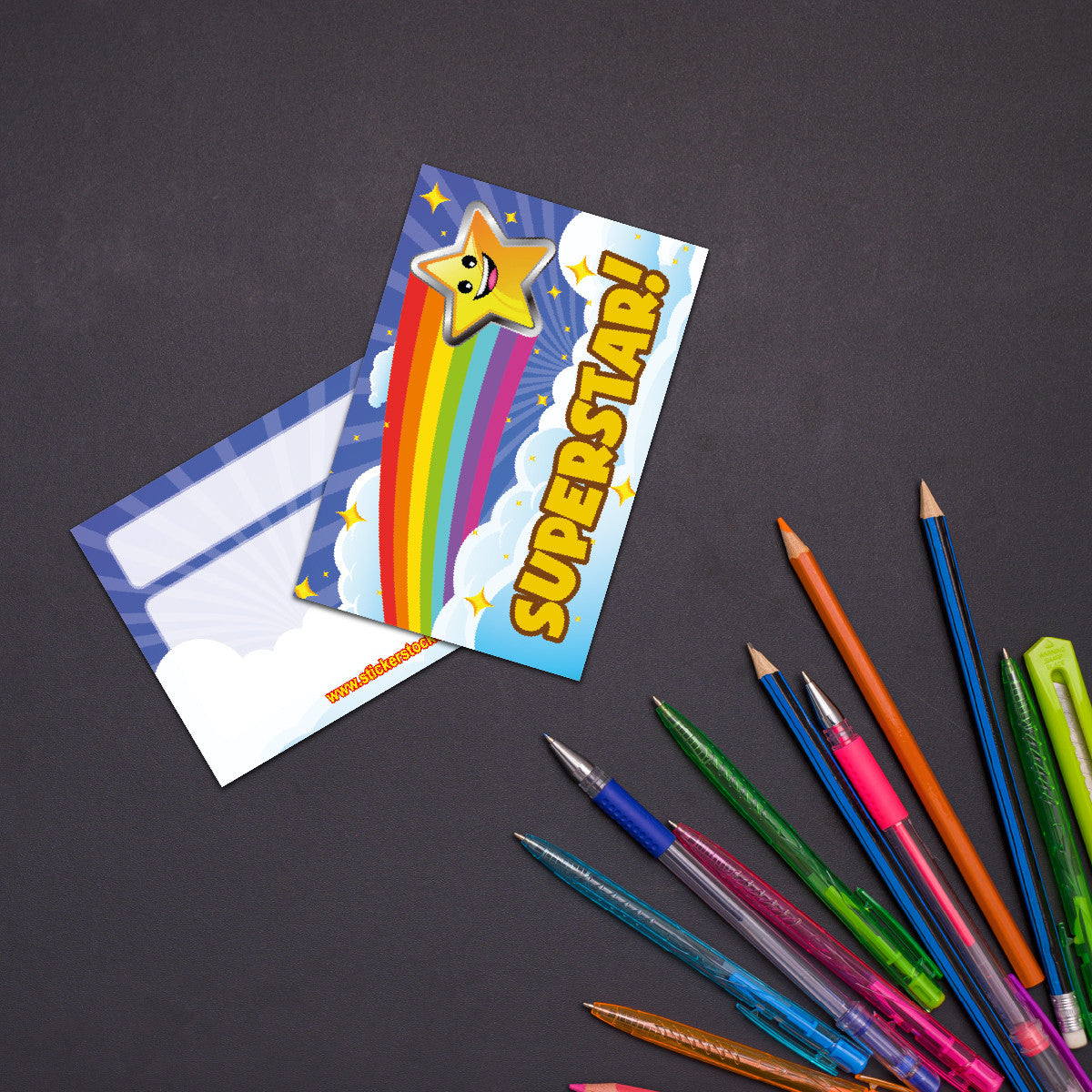 Sticker Stocker - Superstar award cards for school teachers, wallet sized glossy reward cards