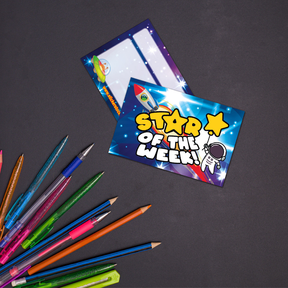 Sticker Stocker - Space Star of the Week award cards for school teachers, wallet sized glossy reward cards