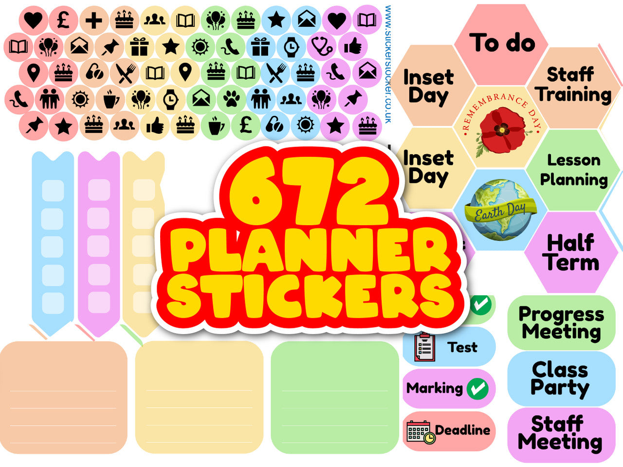 672 Teacher Planner Stickers, Daily Routine Organiser Journal Stickers