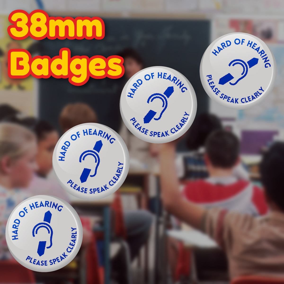 Sticker Stocker - Hard of Hearing Awareness Button Badges (Pack of 20 Pin Badges - 38mm)