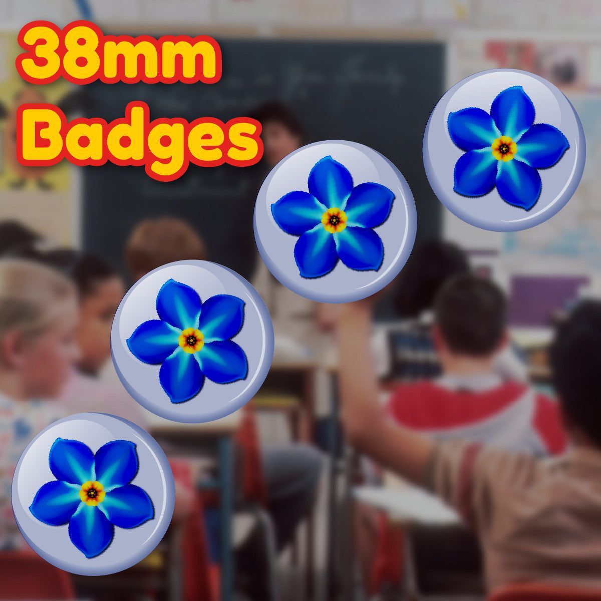 Forget Me Not Alzheimer's Awareness Badge 38mm (Pack of 20 Pin Badges - 38mm)