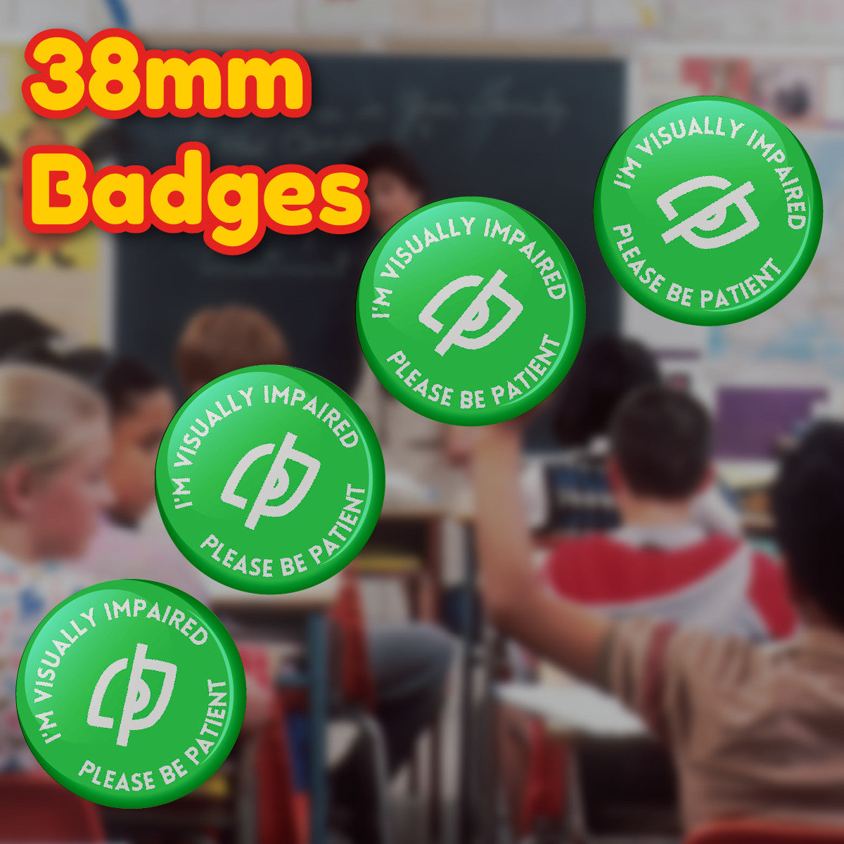 Sticker Stocker - Visually Impaired Sight Awareness Button Badges (Pack of 20 Pin Badges - 38mm)