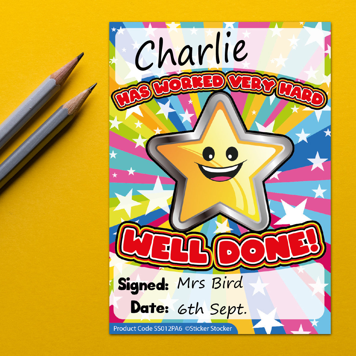 Sticker Stocker - A6 Praise Note Pad 100 Sheet Incentive Chart Rewards - Well Done Star Burst