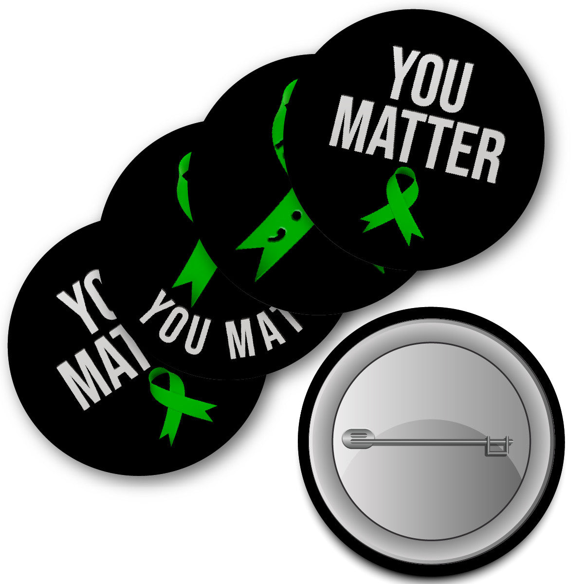 Mental Health You Matter Green Ribbon Suicide Awareness Button Badges (Pack of 20 Pin Badges - 38mm)