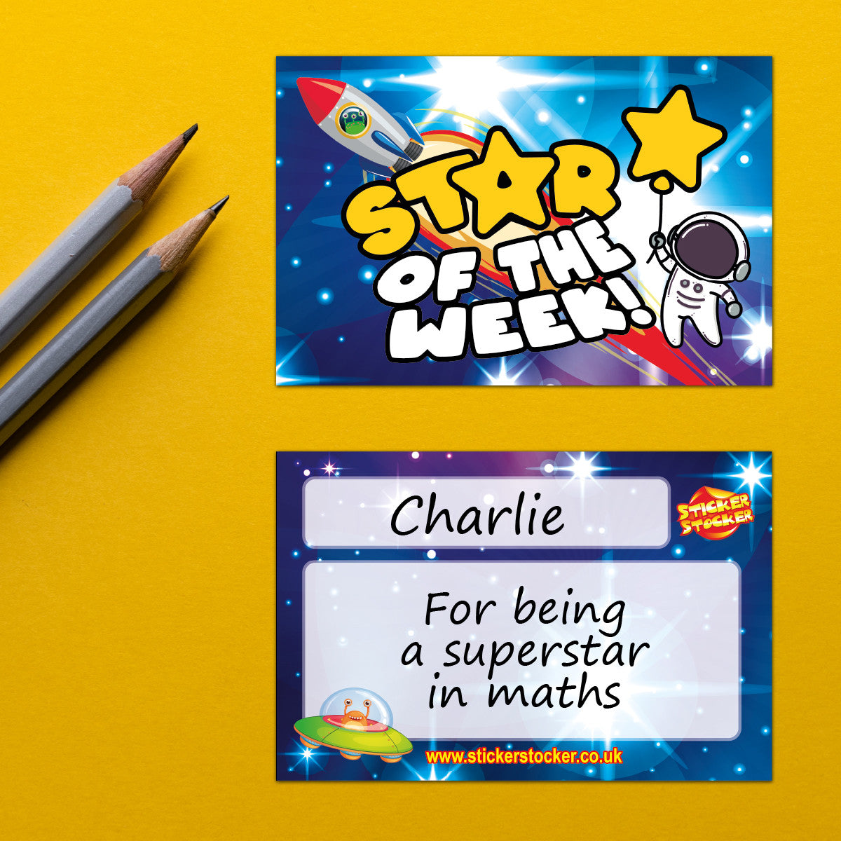 Sticker Stocker - Space Star of the Week award cards for school teachers, wallet sized glossy reward cards