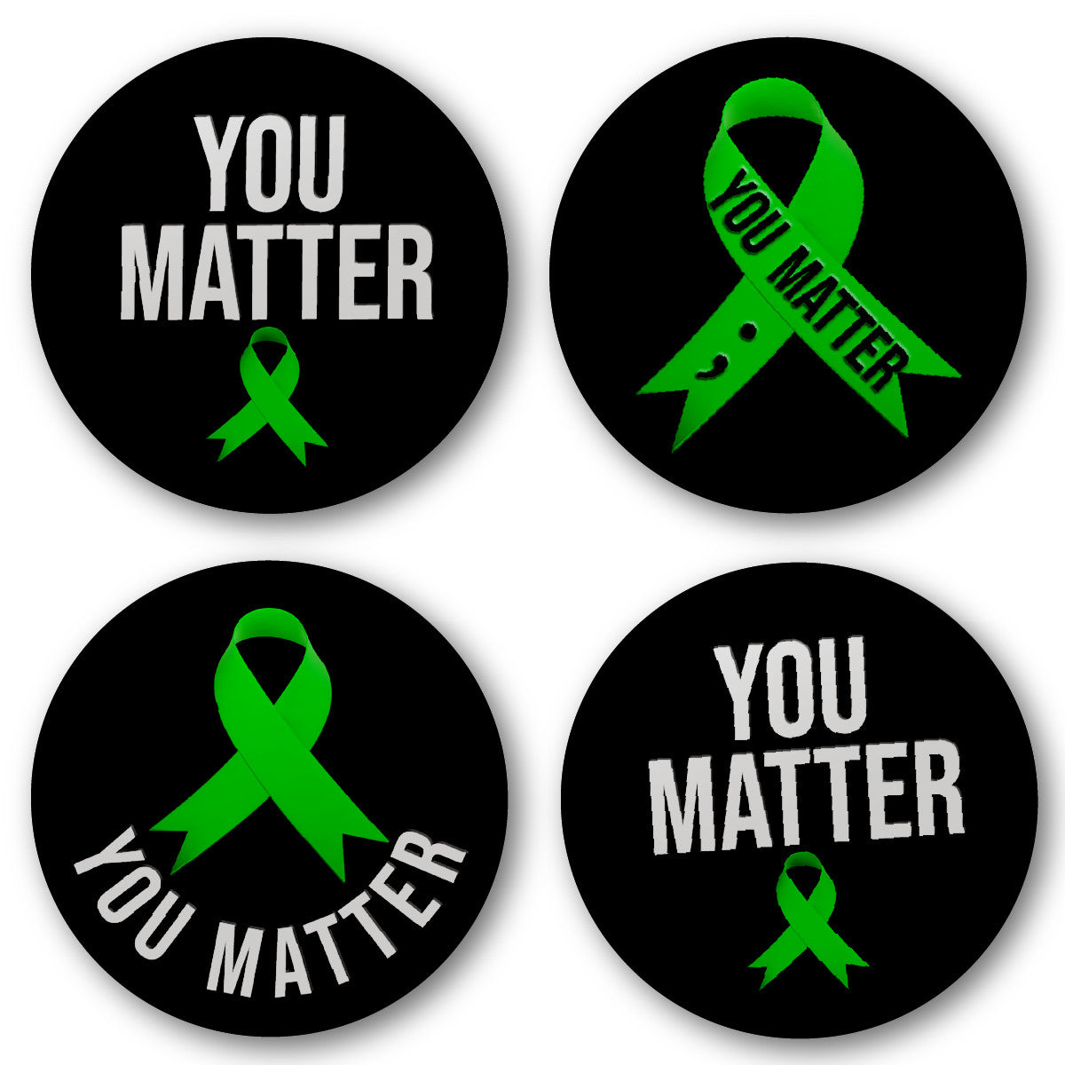 Mental Health You Matter Green Ribbon Suicide Awareness Button Badges (Pack of 20 Pin Badges - 38mm)
