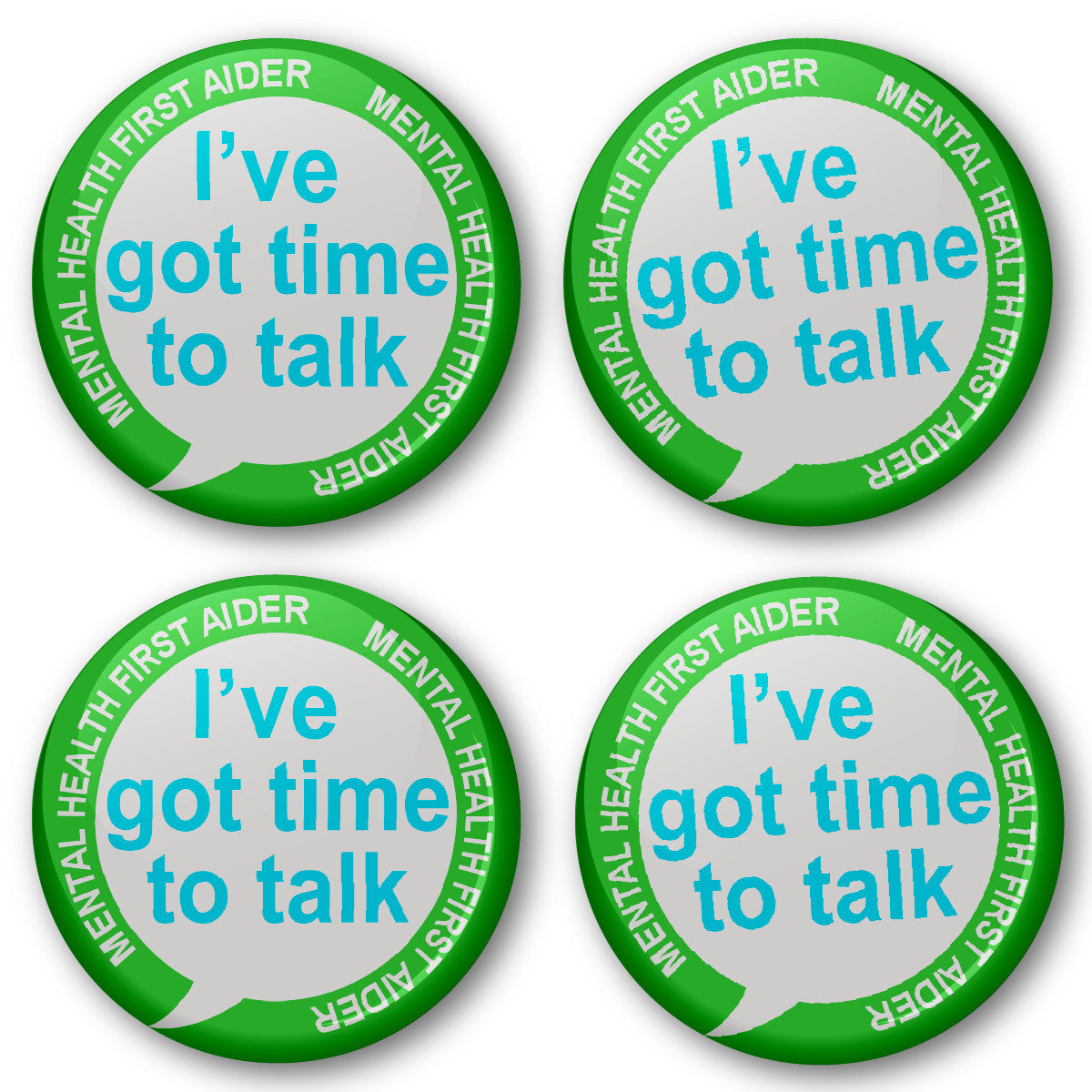 Sticker Stocker - Mental Health First Aider Got time to Talk Badge 38mm (Pack of 20 Pin Badges - 38mm)