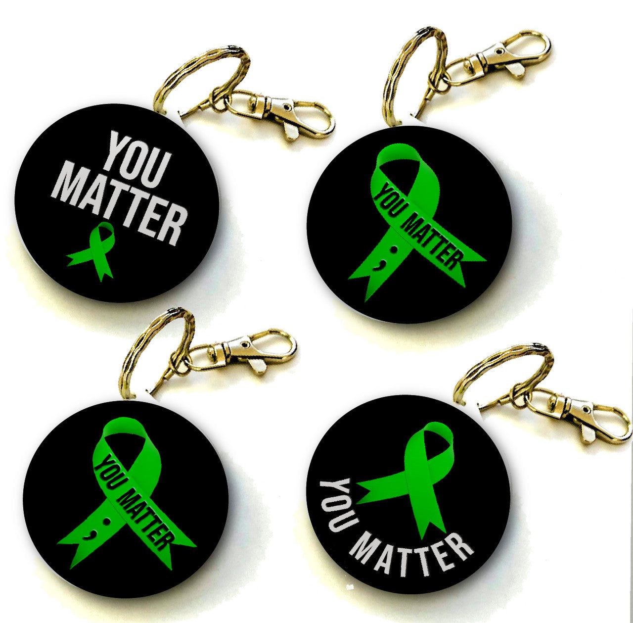 Mental Health You Matter Green Ribbon Suicide Awareness Keyring 38mm  (Pack of 8 Key Rings - 38mm)