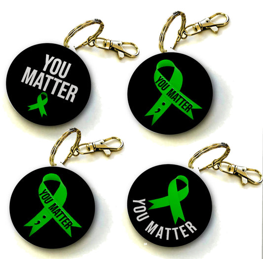Mental Health You Matter Green Ribbon Suicide Awareness Keyring 38mm  (Pack of 8 Key Rings - 38mm)