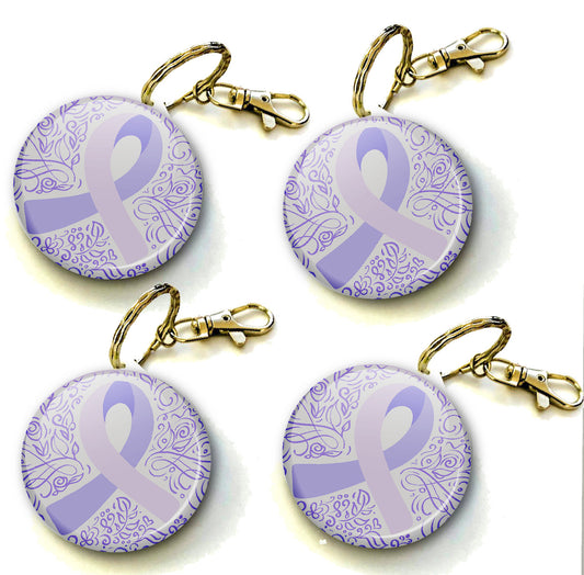 Purple Ribbon Cancer Awareness Keyring 38mm  (Pack of 8 Key Rings - 38mm)
