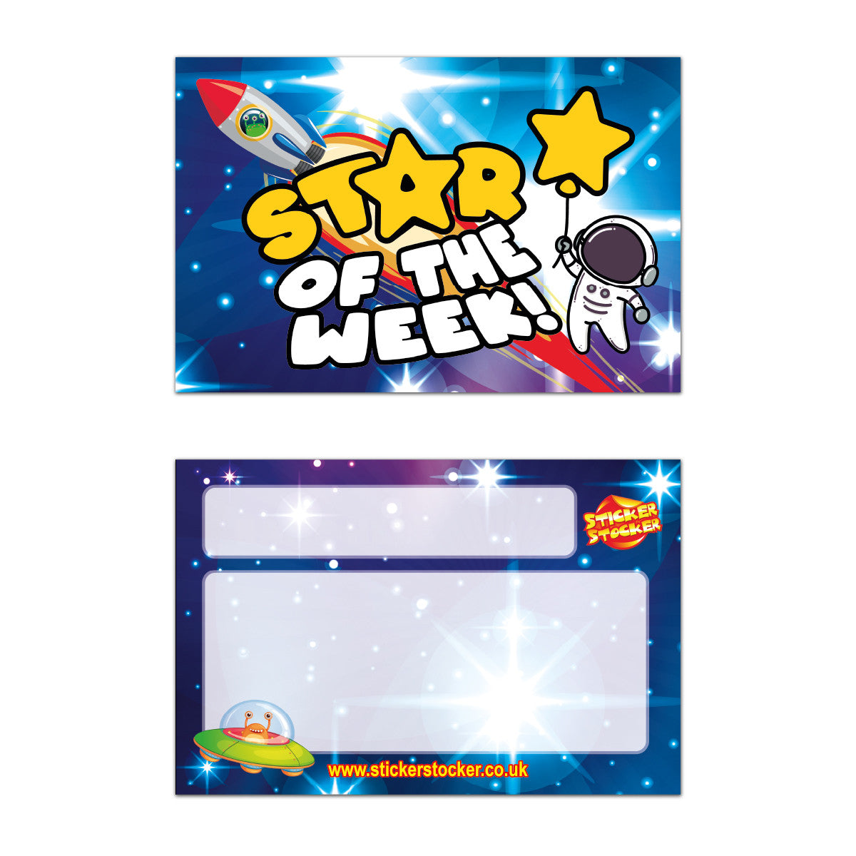 Sticker Stocker - Space Star of the Week award cards for school teachers, wallet sized glossy reward cards