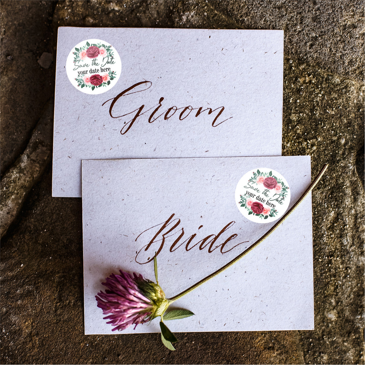144 Save The Date Personalised 30 mm Glossy Stickers Invitation Favours Labels