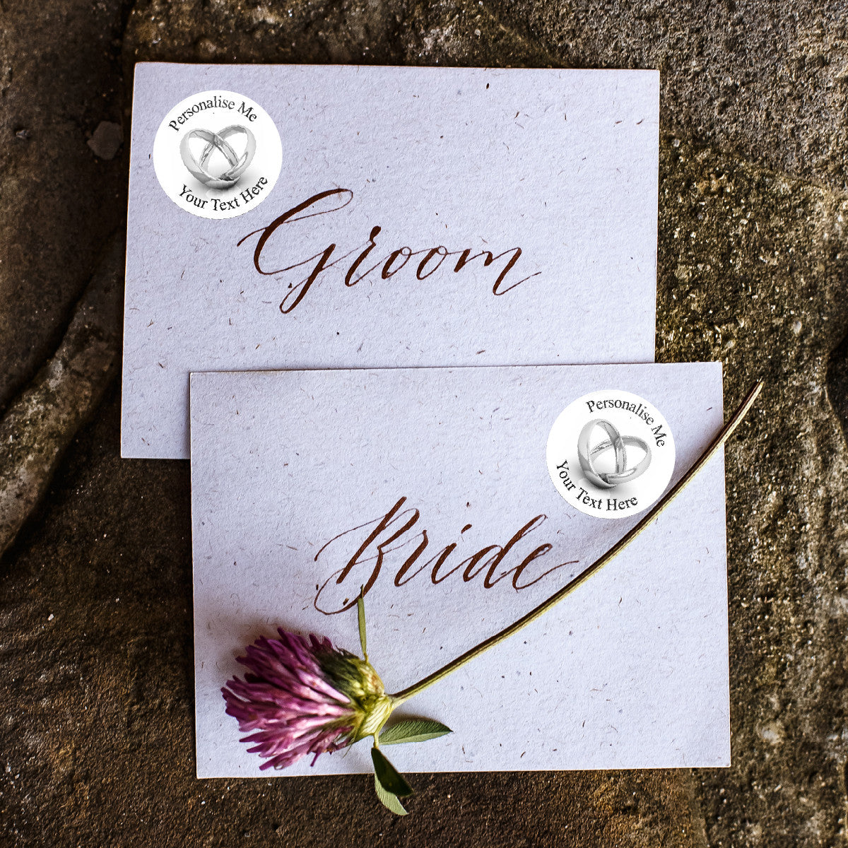 Sticker Stocker - 144 Wedding Ring Personalised 30 mm Glossy Stickers Invitation Favours Labels