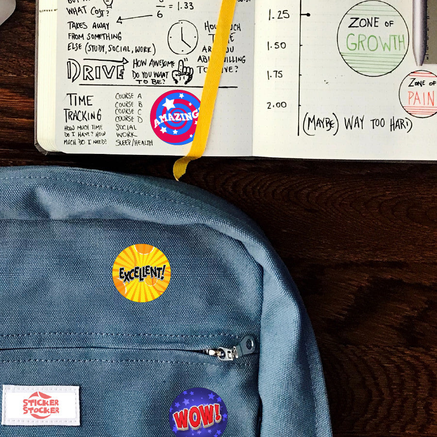 Sticker Stocker - 144 Positive Praise Words - 30mm - Glossy Reward Stickers for Teachers & Parents