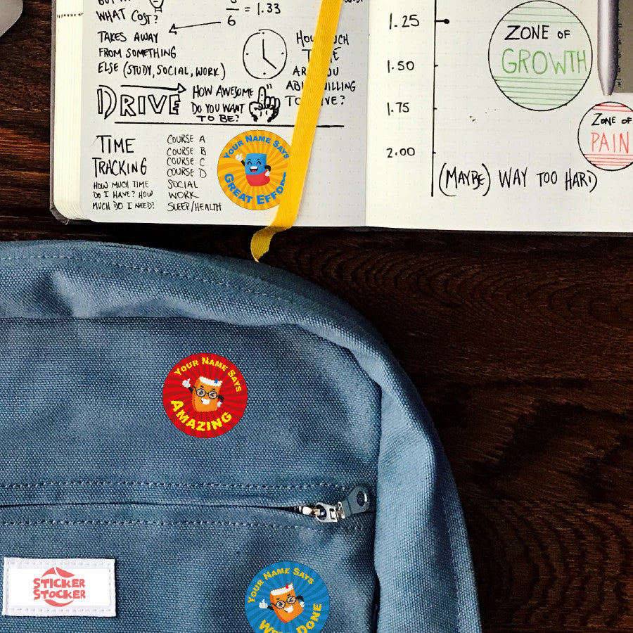 144 Personalised School Time Praise Words 30mm Reward Stickers for School Teachers, Parents and Nursery
