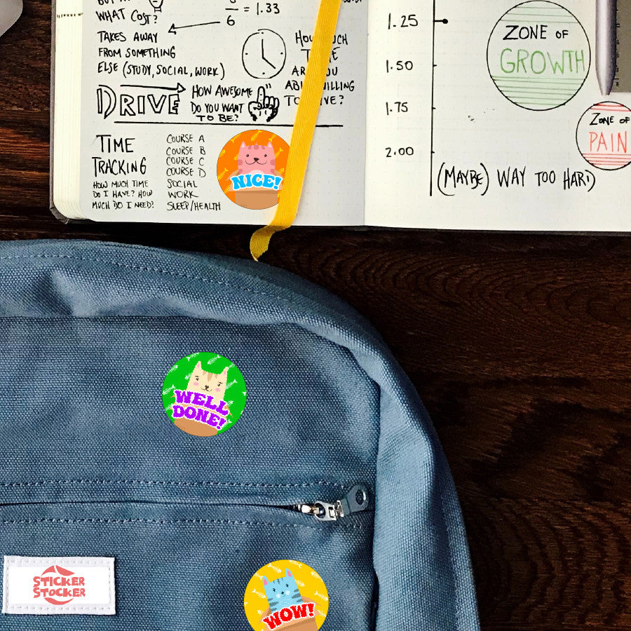 Sticker Stocker - 144 Colourful Cool Cats - 30mm - Glossy Reward Stickers for Teachers & Parents