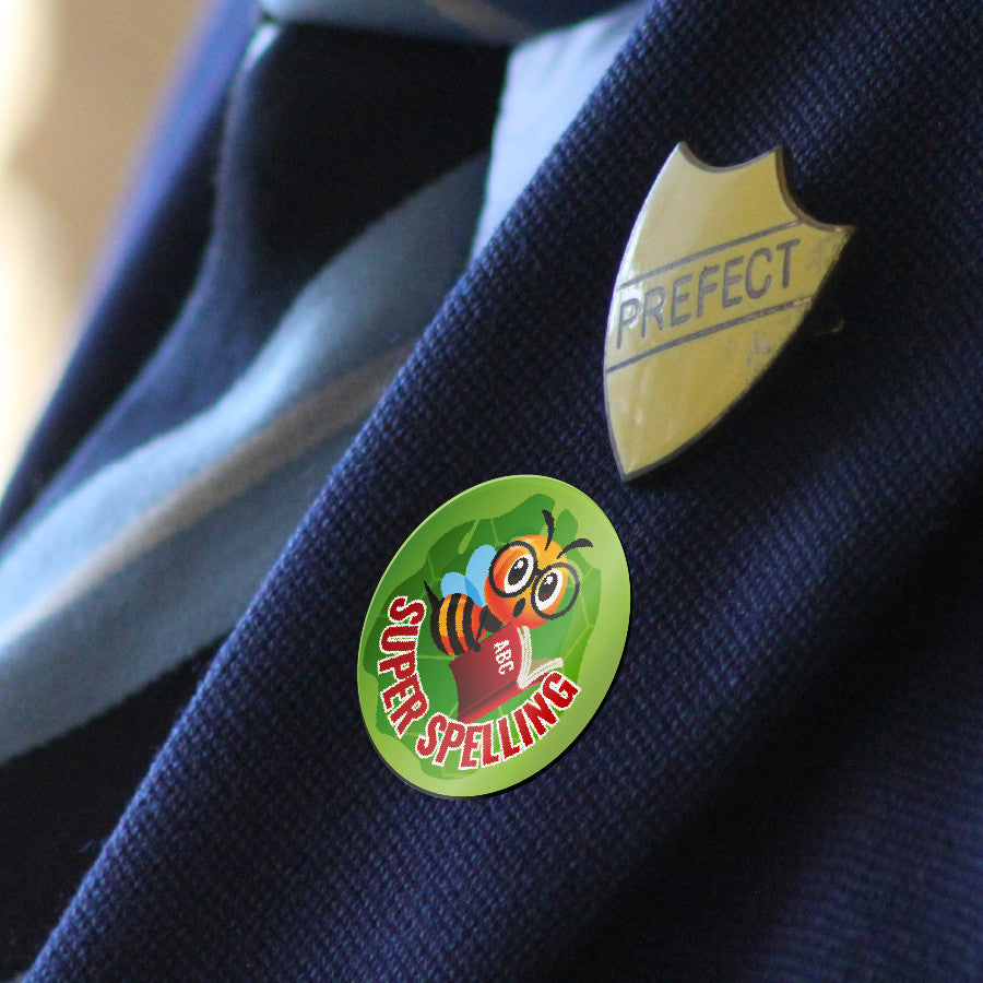 144 Super Spelling Bee - 30mm - Glossy Reward Stickers for Teachers & Parents