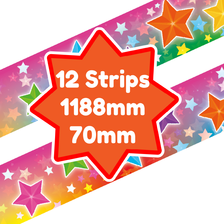 Sticker Stocker - Rainbow and Stars Classroom Trimmers 14.25m long Notice Board Display Borders
