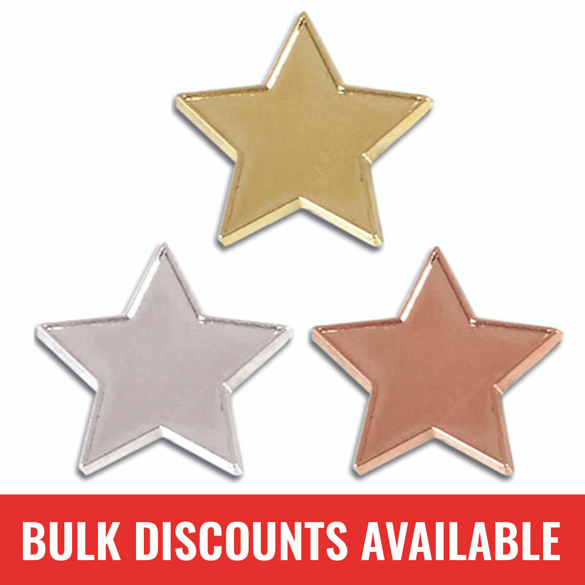 Sticker Stocker - Star Pin Badge and Fastener 20mm Flat Metal Gold Silver or Bronze