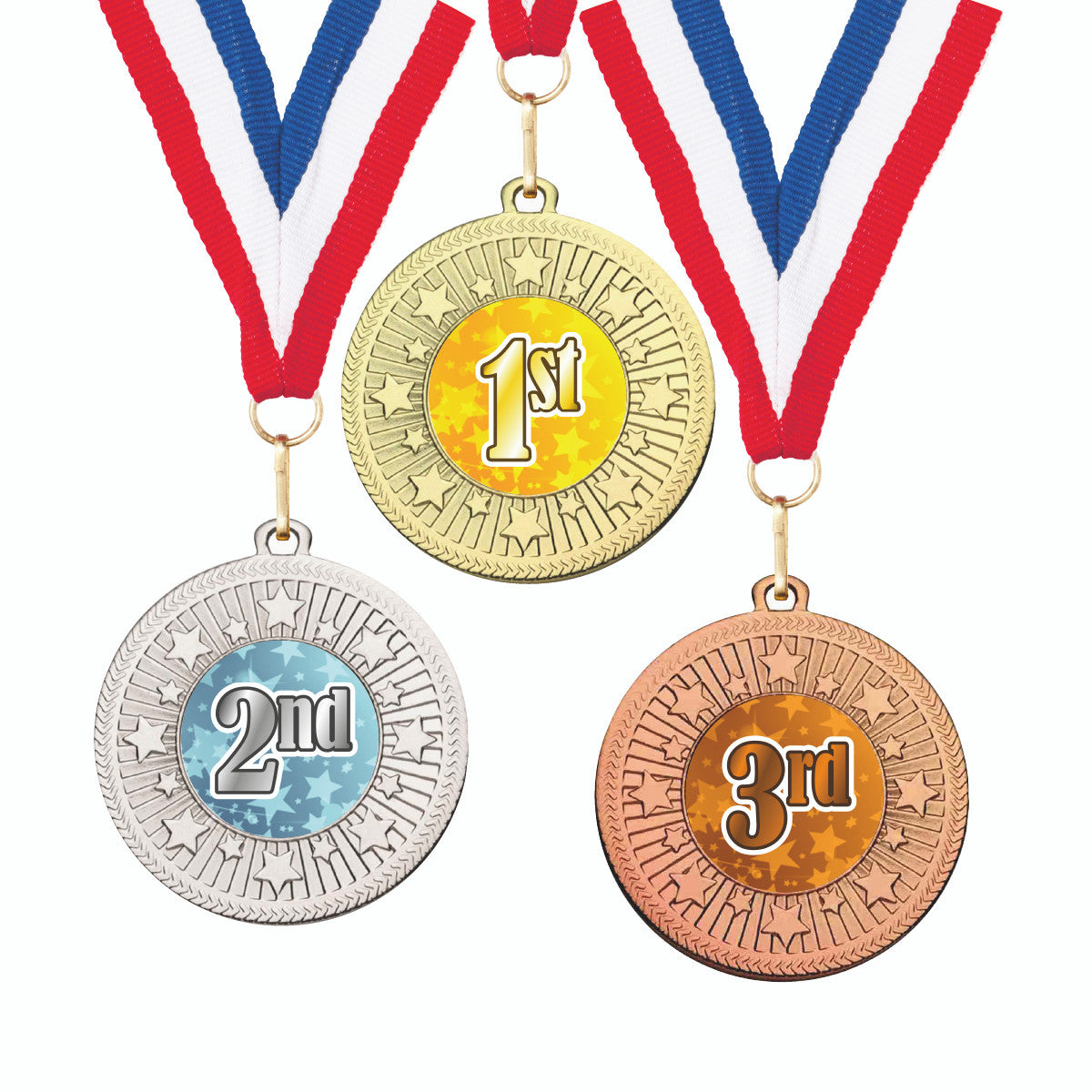 Sticker Stocker -Galaxy Star Place Medal with FREE Ribbon and Certificate 50mm Metal Gold 1st, silver 2nd or bronze 3rd