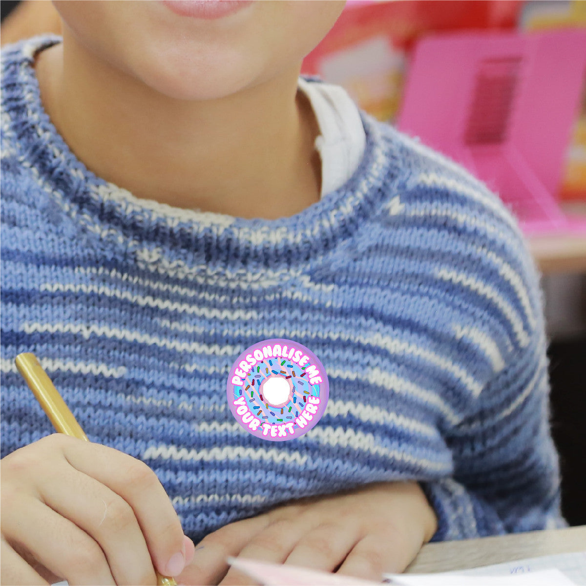 120 Bubblegum Scented Donut Personalised Stickers - Personalised 30 mm Scented Stickers - For Teachers Nursery Parents