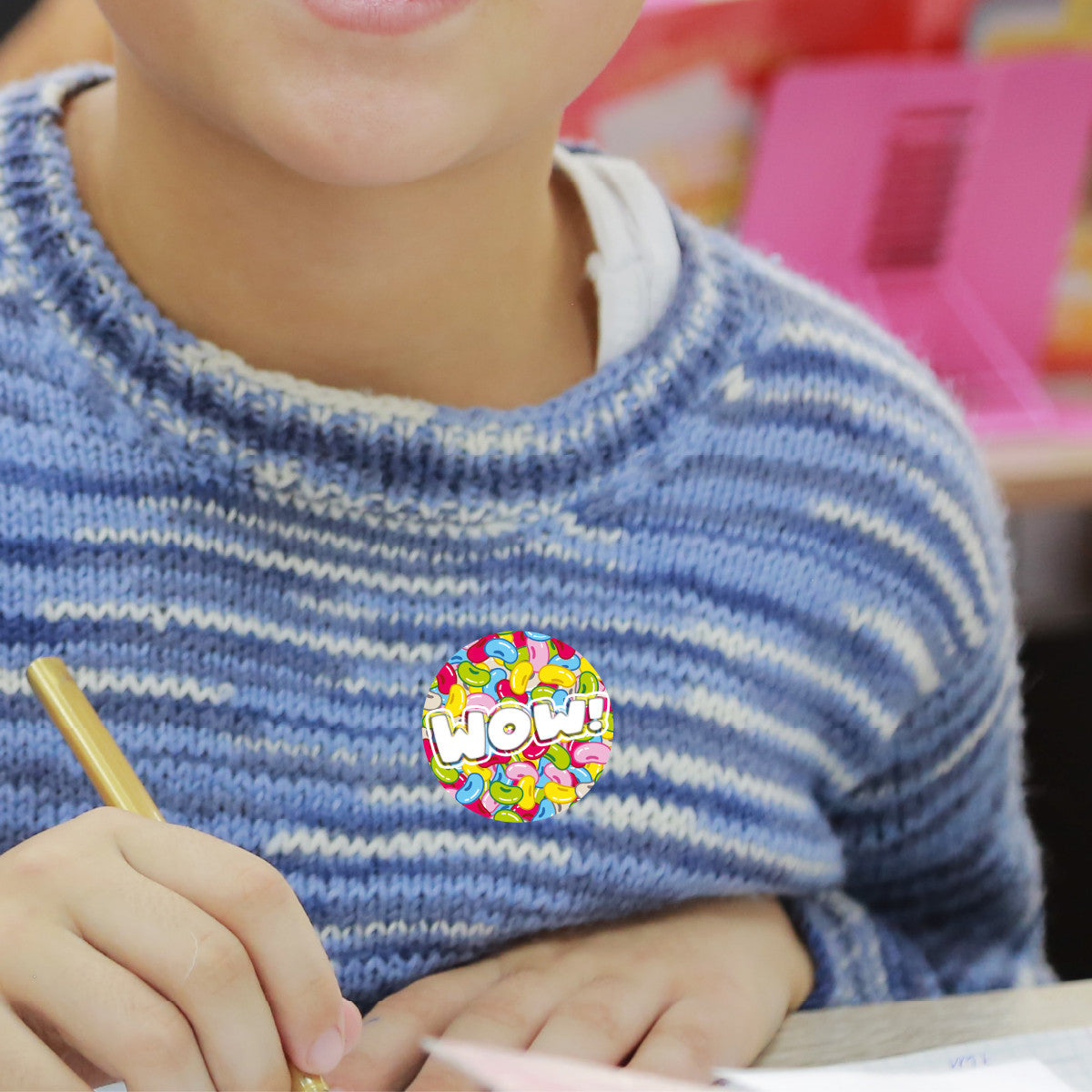 120 Jellybean Praise Words 30mm Scented Reward Stickers for Teachers, Parents and Party Bags