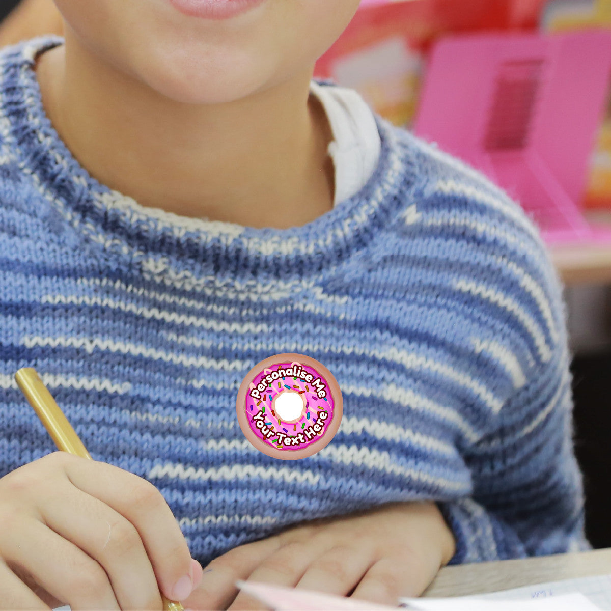 Sticker Stocker - 120 Strawberry Scented Personalised Stickers - Donut - Personalised 30 mm Scented Stickers - For Teachers Nursery Parents