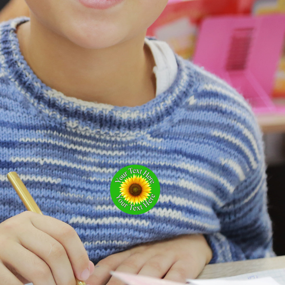Sticker Stocker - 144 Sunflower on Green Personalised 30 mm Glossy Stickers Crafting Gift Packaging Seal Labels