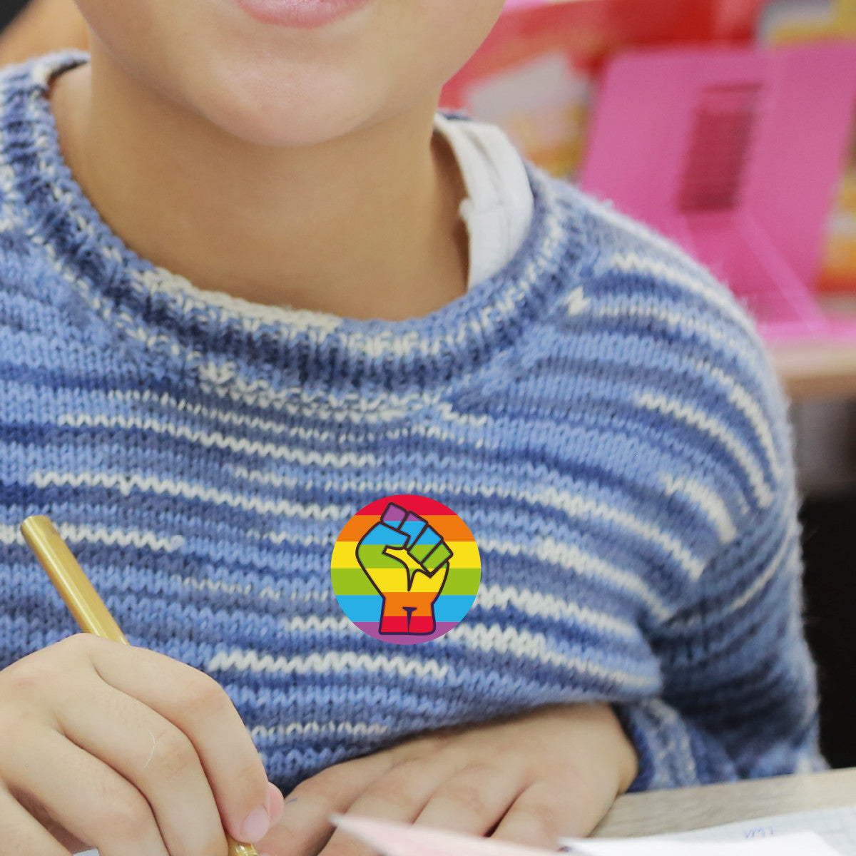 144 Colourful LGBT Pride Rainbow Fists 30mm Glossy Stickers