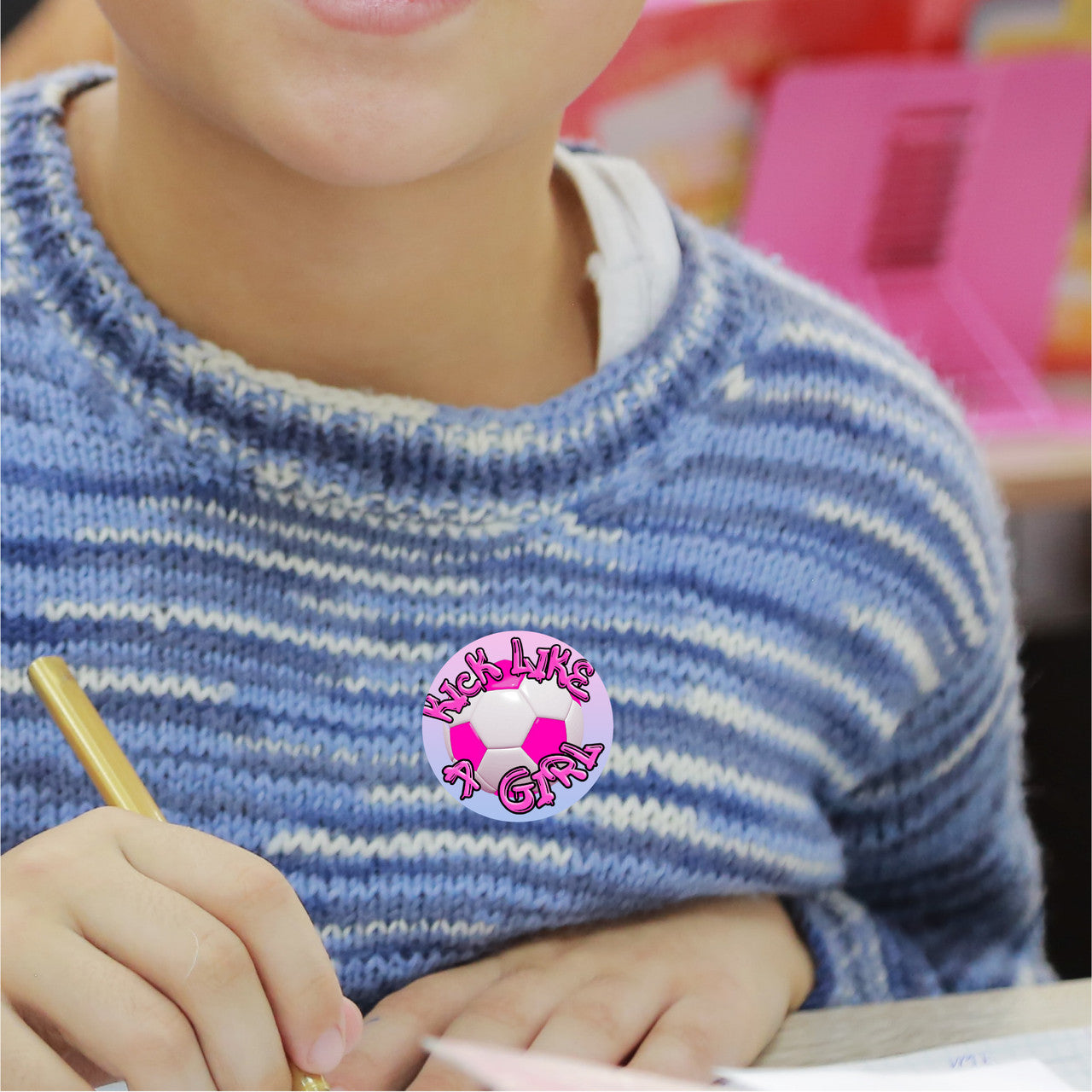 144 Kick Like A Girl Football 30mm Children's Reward Stickers for Teachers or Parents and Party Bags