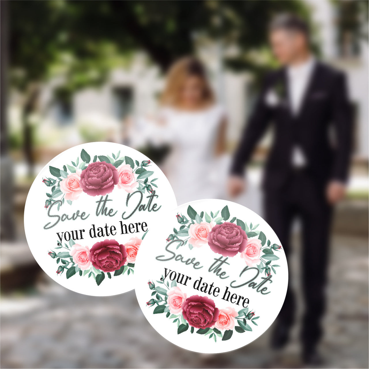 144 Save The Date Personalised 30 mm Glossy Stickers Invitation Favours Labels