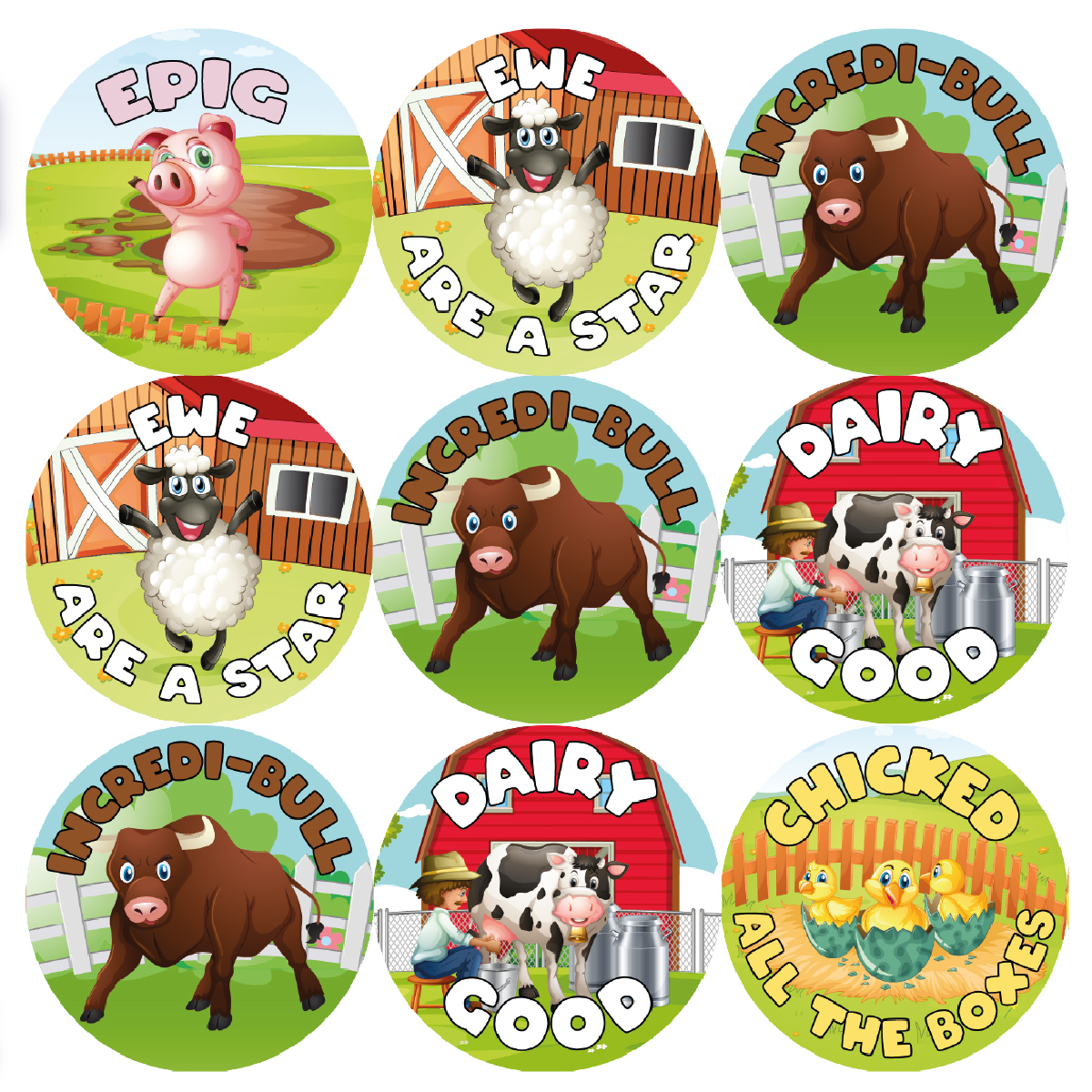 Sticker Stocker - Farmazing Animals - 30mm - 144 Glossy Reward Stickers for Teachers & Parents