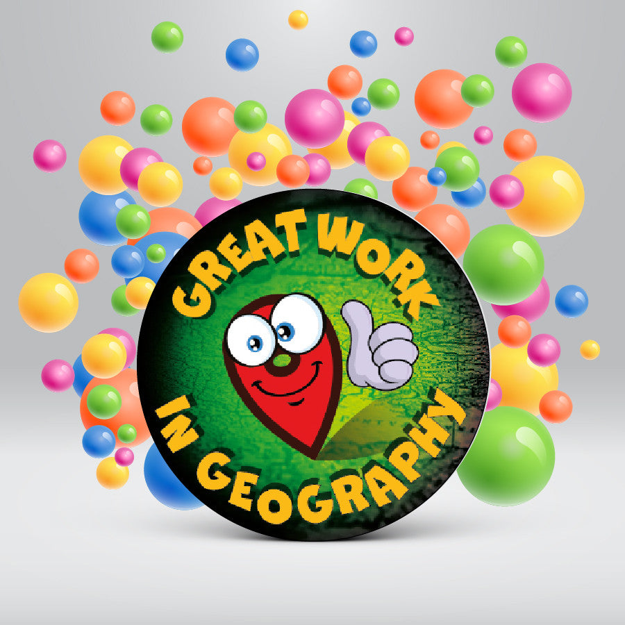 144 Great Work In Geography - 30mm - Glossy Reward Stickers for Teachers & Parents